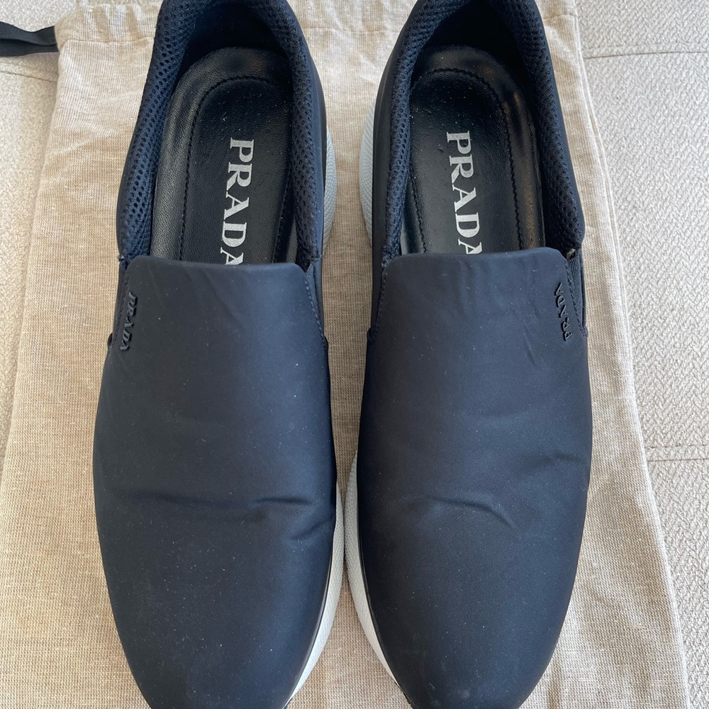 Prada Nylon Black Slip-On Sneakers with White Sole